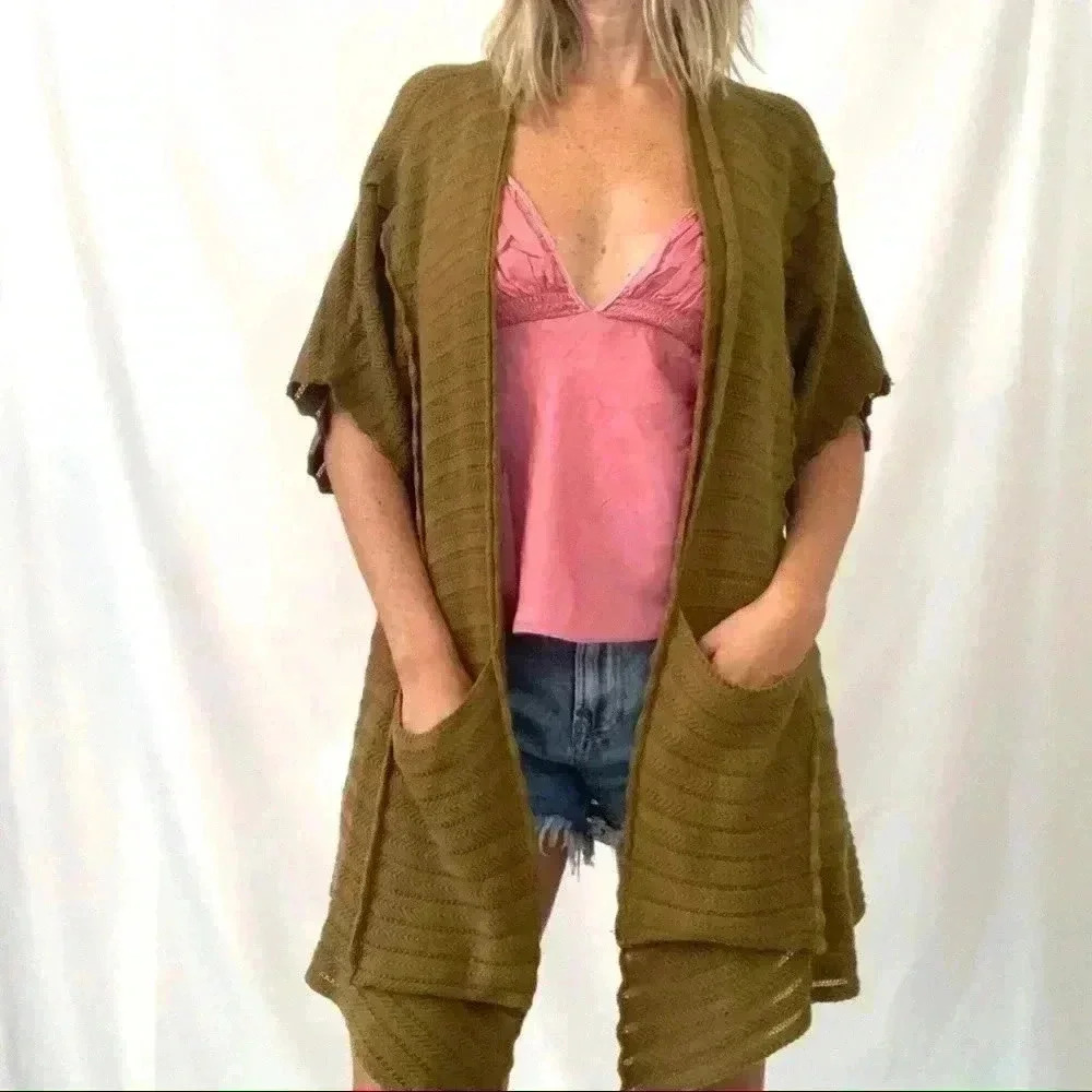 Anthropologie green oversized knit cardigan